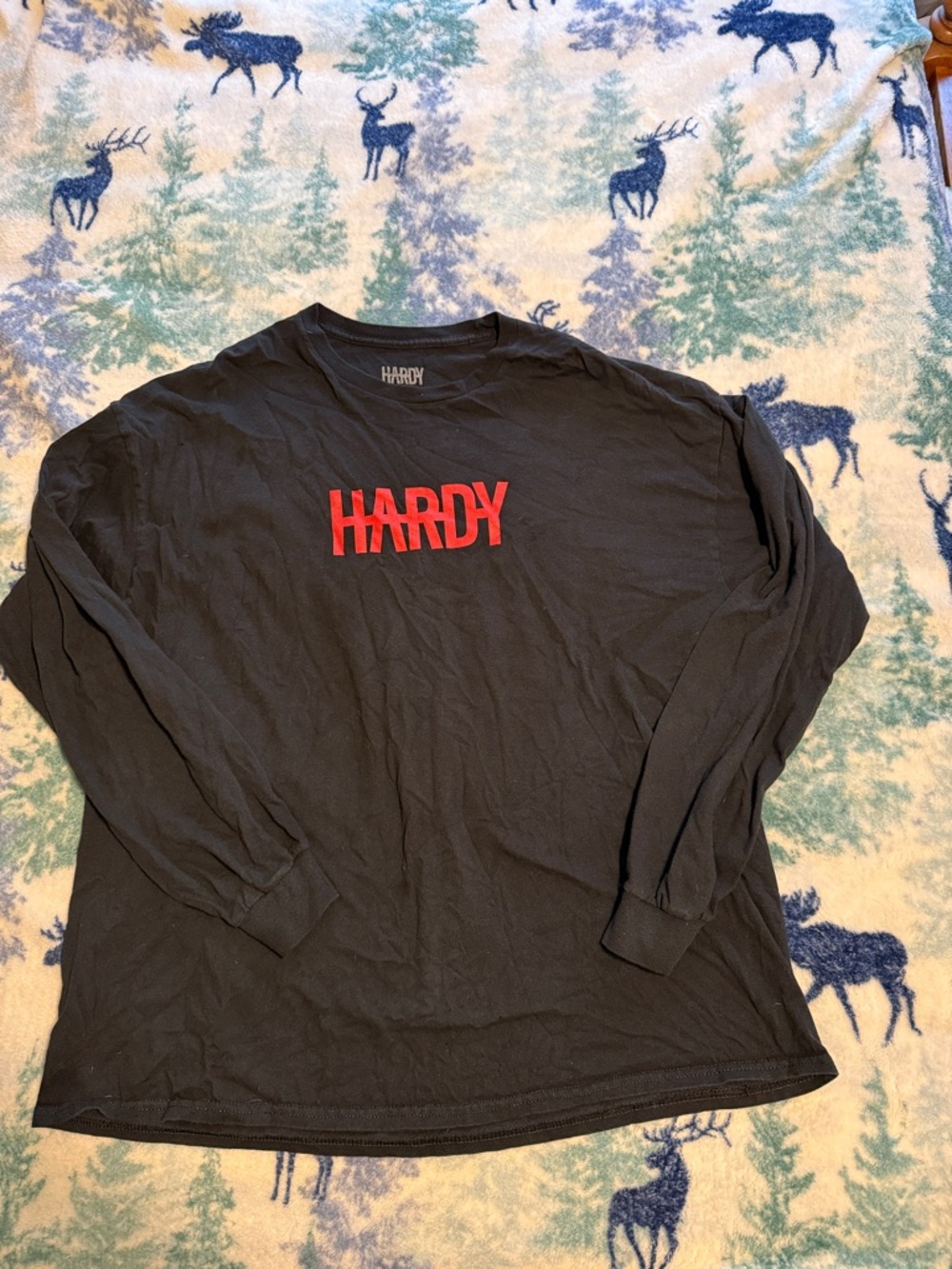 Men's Black Long-Sleeve Tee with Red Logo